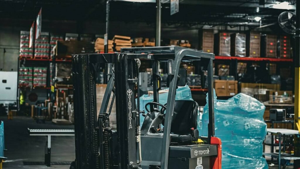Does Home Depot drug test forklift operators: a Toyota forklift parked in a warehouse aisle