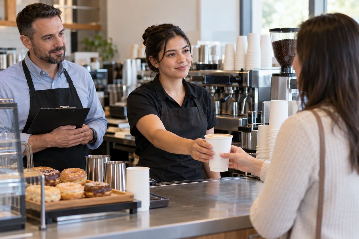 Dunkin' job candidate replacing a wrong drink order during a customer-service role-play interview