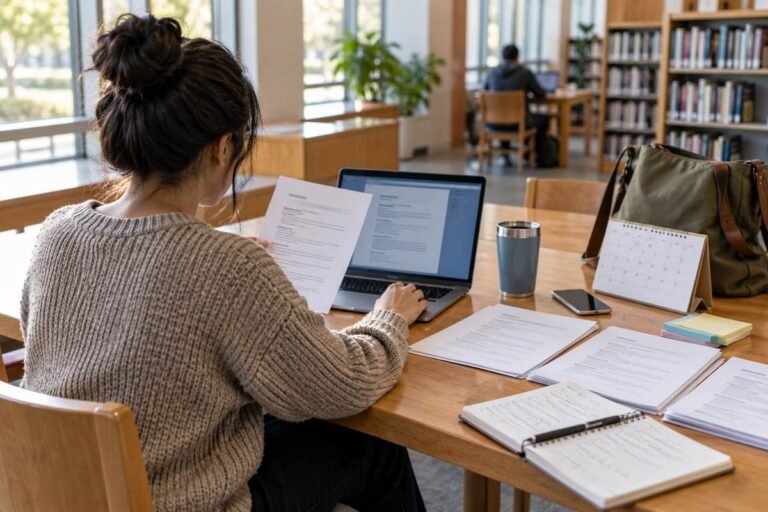 Job seeker organizing applications and a calendar during a multi-week job search