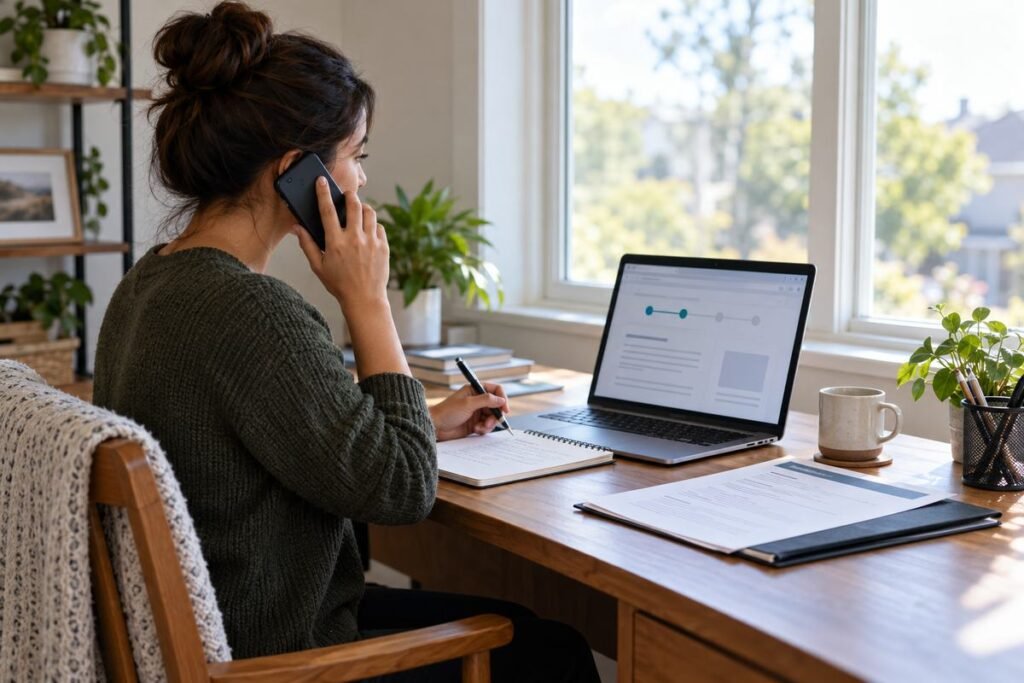 Job applicant making a professional follow-up call after submitting an application