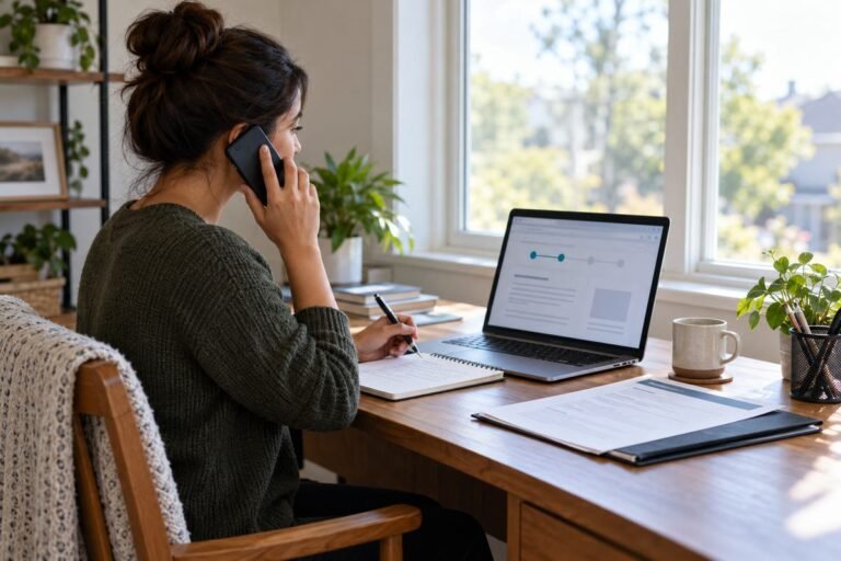 Job applicant making a professional follow-up call after submitting an application