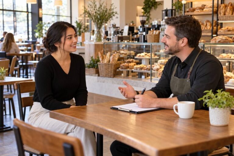 Panera cafe job applicant speaking with a hiring manager