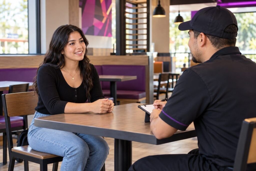 Taco Bell job applicant speaking with a restaurant hiring manager