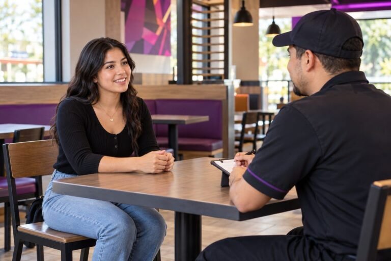 Taco Bell job applicant speaking with a restaurant hiring manager